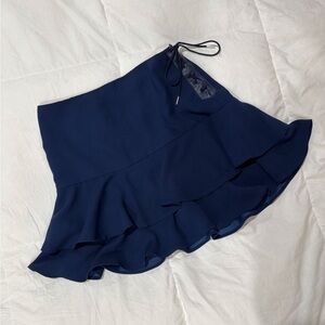 Vintage Y2K Ralph Lauren Navy Blue Lace Up Ruffle Mini Skirt
